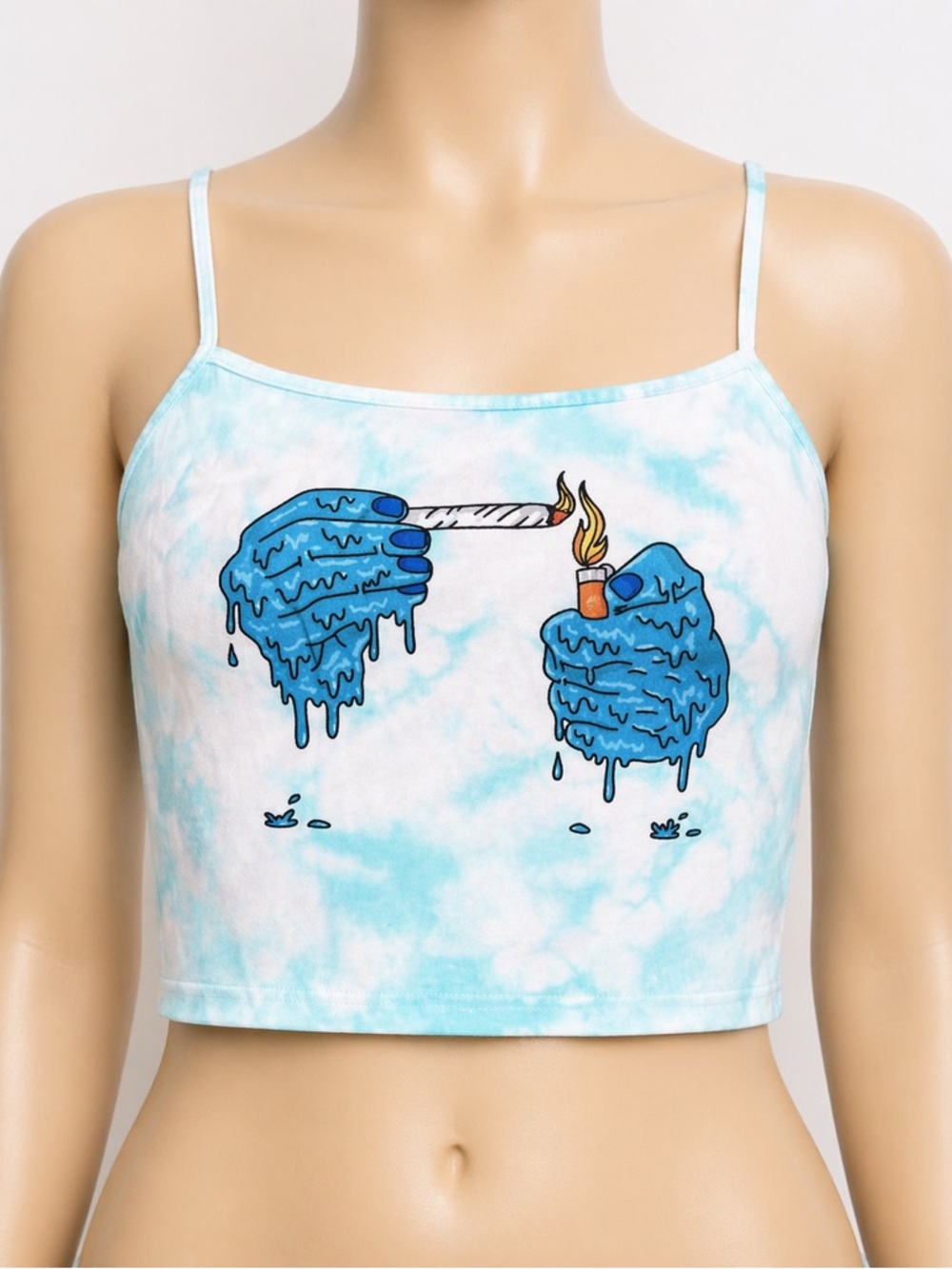 Blue Tie-Dye Graphic Cropped Tank Top